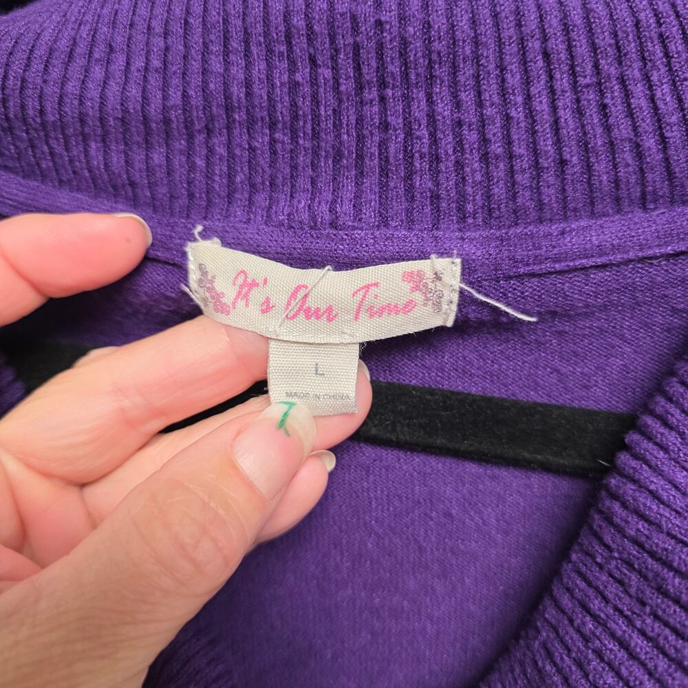 It's Our Time Purple Cowl Neckline Ruched Sides Sweater Size L - Picture 3 of 4